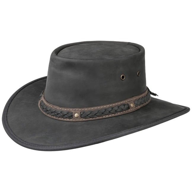 Cappello Barmah Bronco Pieghevole In Cuoio, Marrone Scuro, Protezione UV 50+, Made In Australia
