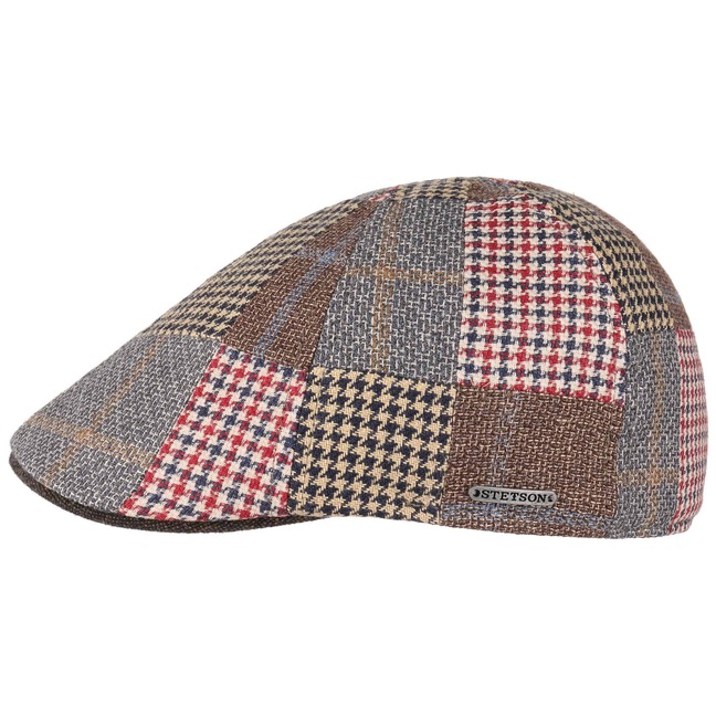 Berretto Piatto Stetson Texas Clarson Patchwork Per Uomo - In Lino, Lana E Cotone - Made In EU - Con Visiera E Fodera
