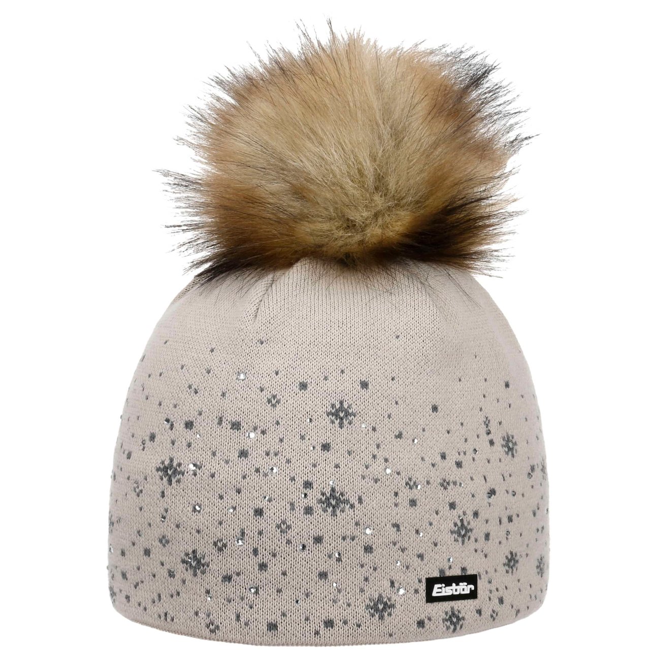 Eisbär Donna Beige Beanie Lavorato A Maglia Rana Lux By
