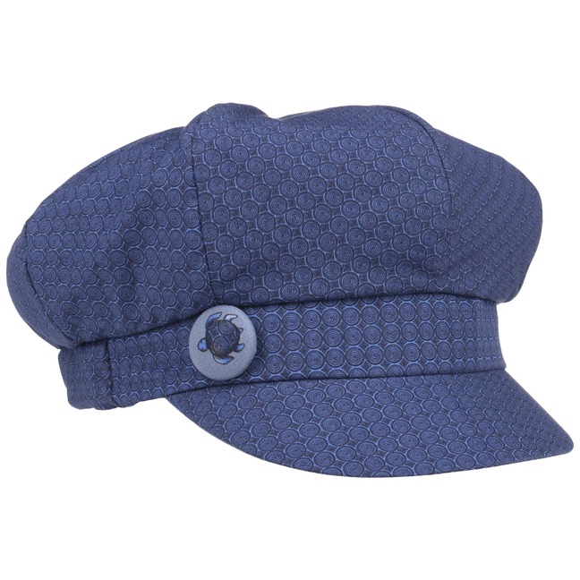Cappello Da Sole Donna M195 In Cotone Grigio A Righe, Modello Newsboy Con Orlo, Estate