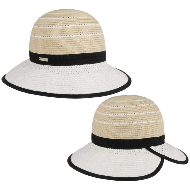 Cappello A Sporta Seeberger In Paglia E Canapa, A Righe, Con Visiera, Taglia Unica 55-59 Cm