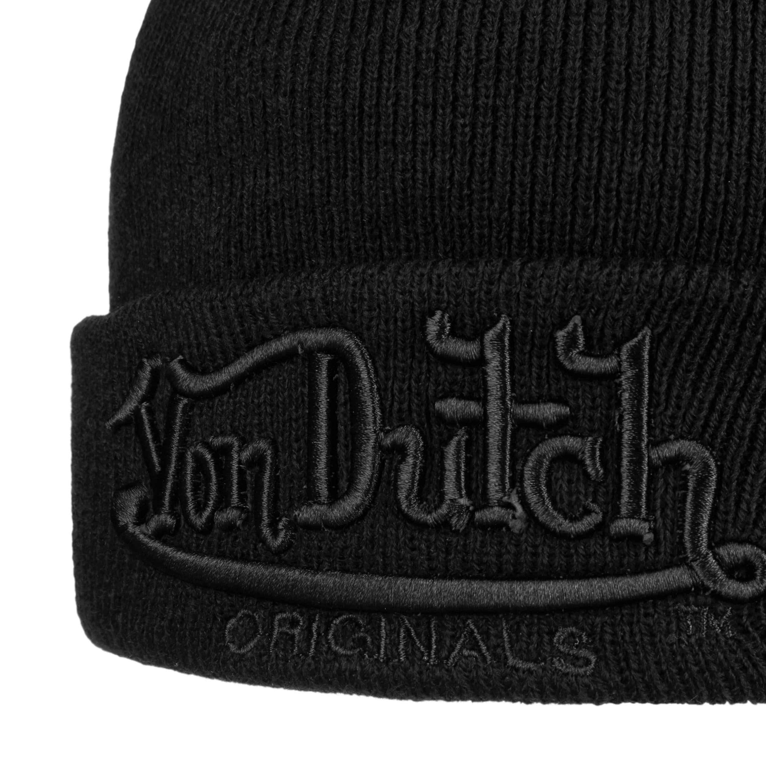 Von Dutch Berretto Invernale In Maglia Fine Con Risvolto, Heritage Logo, Taglia Unica (55-60 Cm), Nero
