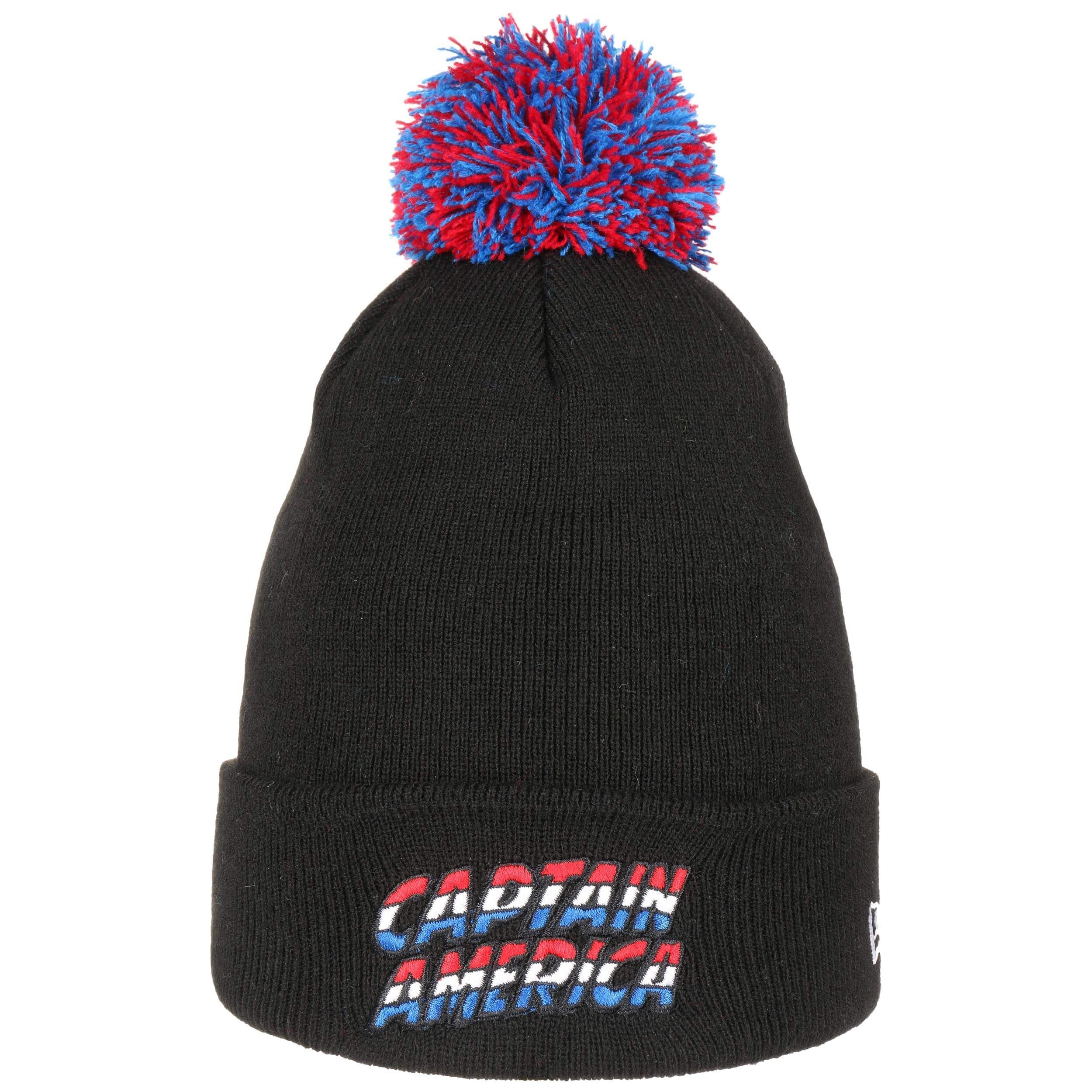 New Era Berretto Invernale Capitan America – Rosso, Bianco E Blu A Righe Con Pompon – Fodera In Pile