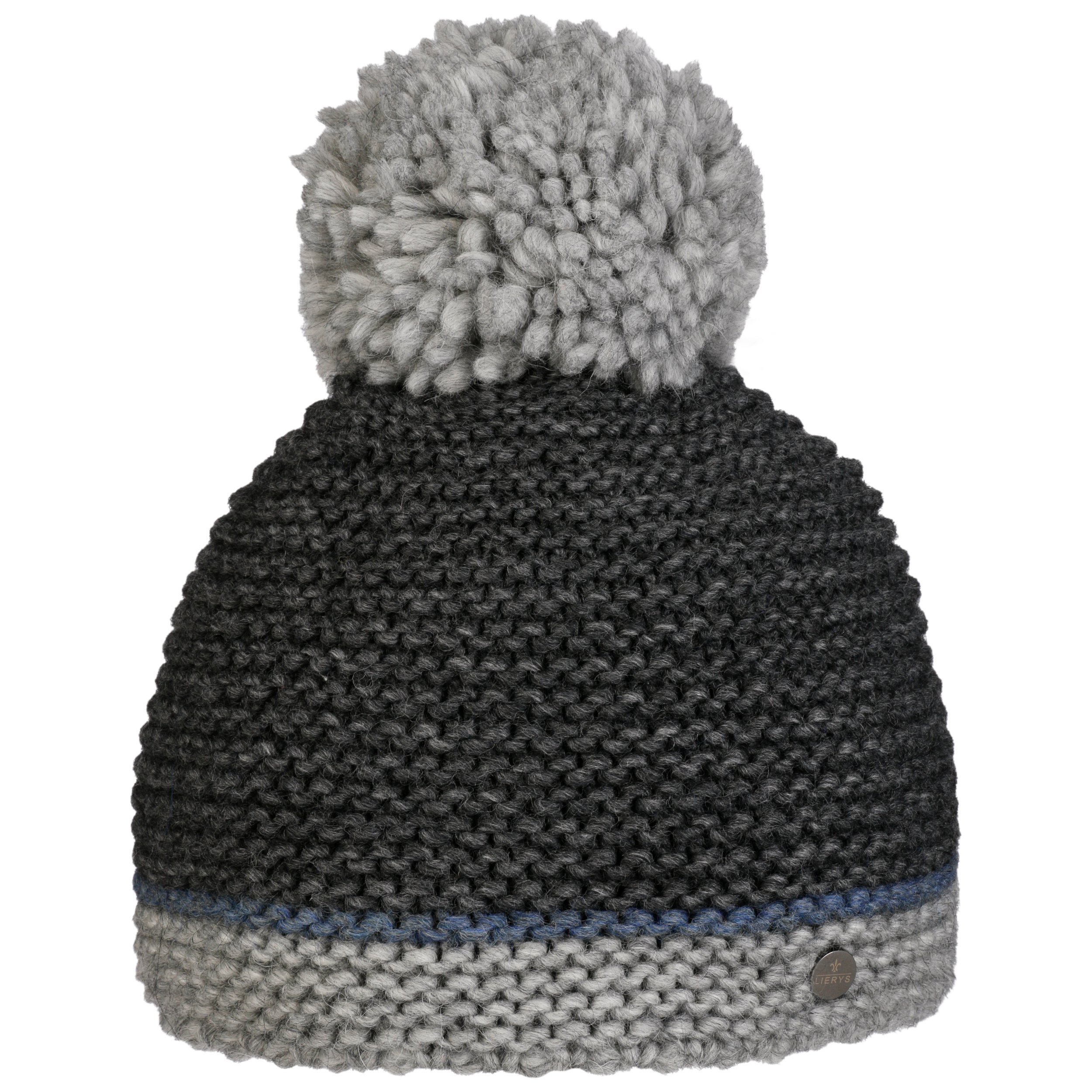 The House Of Dog: Berretto con pompon in finta pelliccia, lavorato a maglia grossa, super morbido, unisex, Farina d'avena, Taglia unica