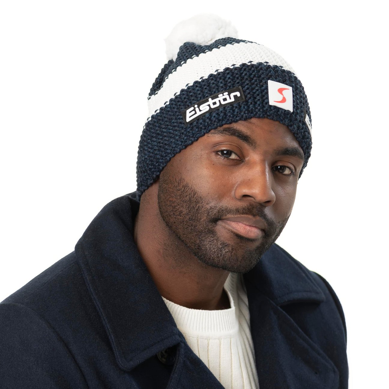 DonDon Berretto Beanie Invernale con pompon da Donna calda e morbida - beige con filetti argento