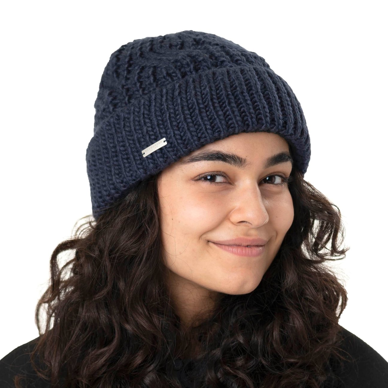 Seeberger Berretto Donna In Lana Woolmark - Modello Twotone Con Risvolto - Made In Germany