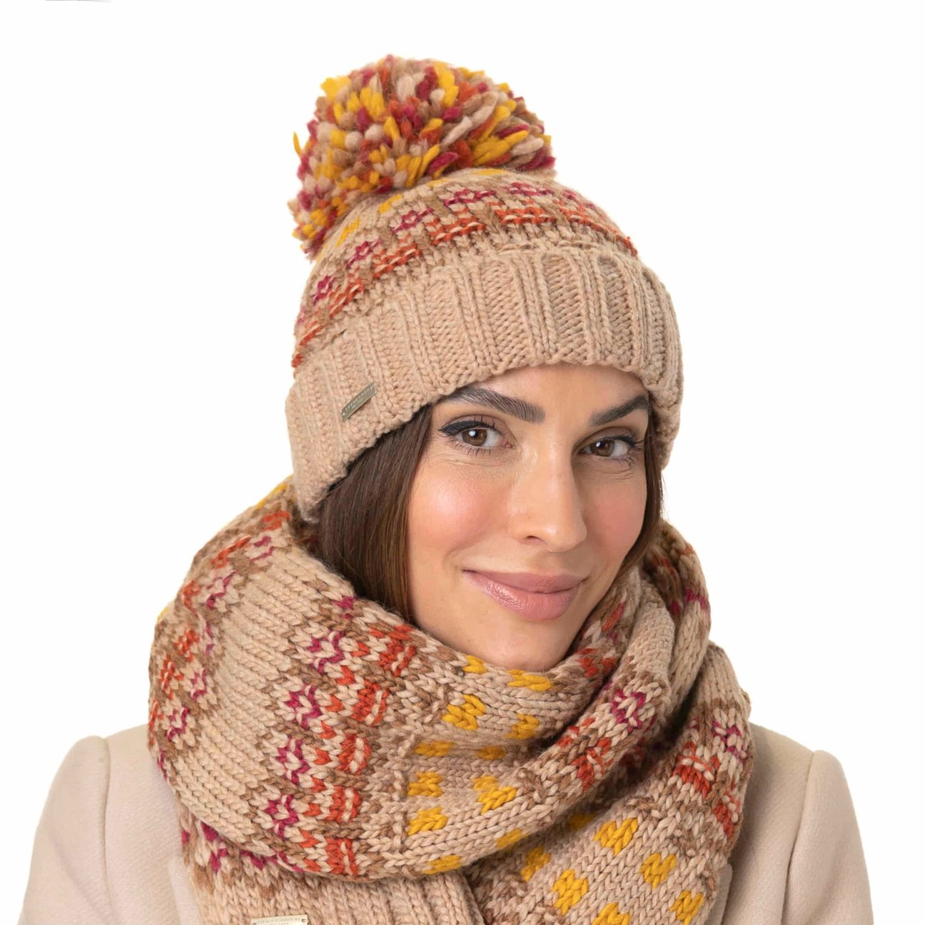 SEEBERGER | berretto lana maglia con pompon beanie cable structure