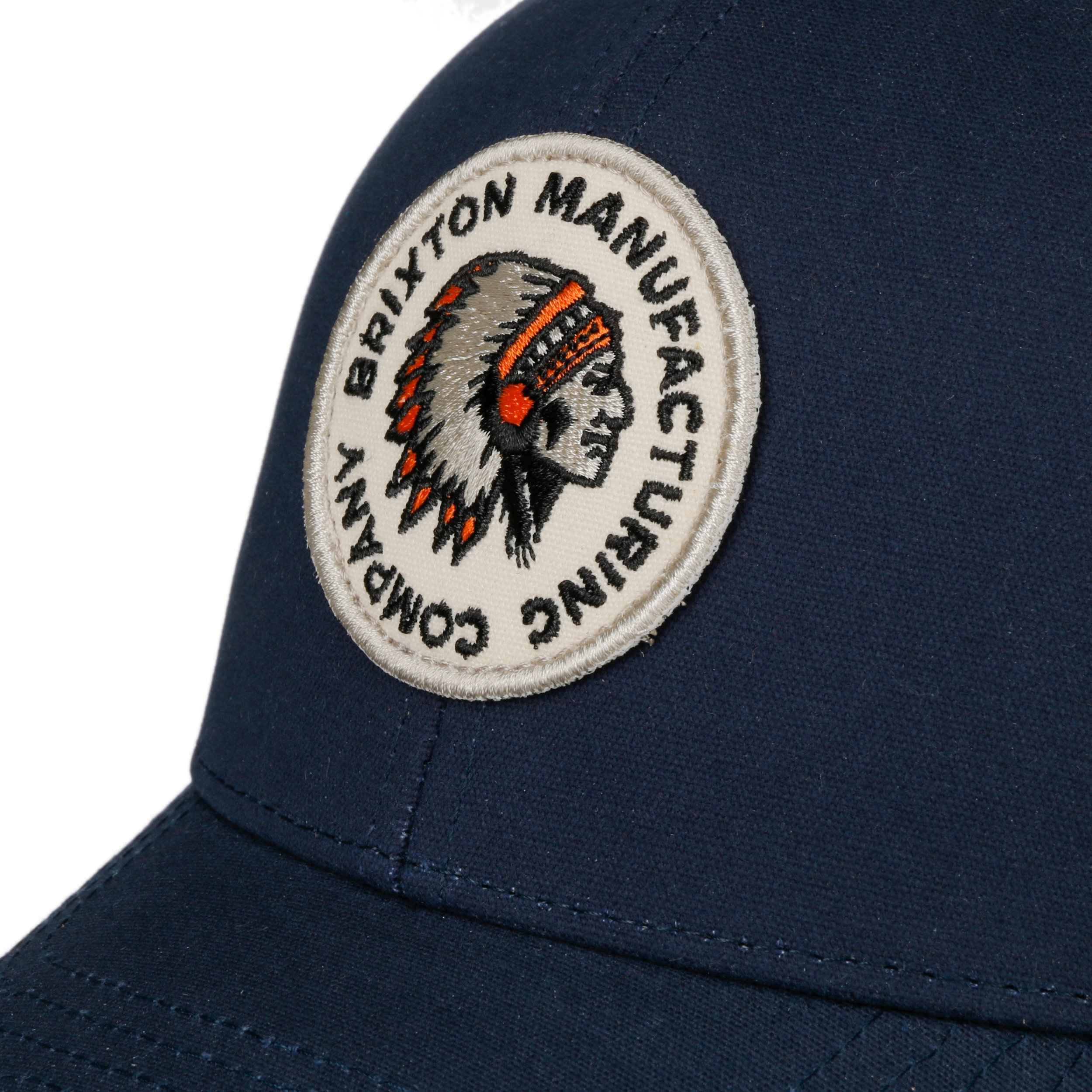 Shop Brixton Rival Stamp X Mesh Trucker Cap In Washed Navy/washed Navy