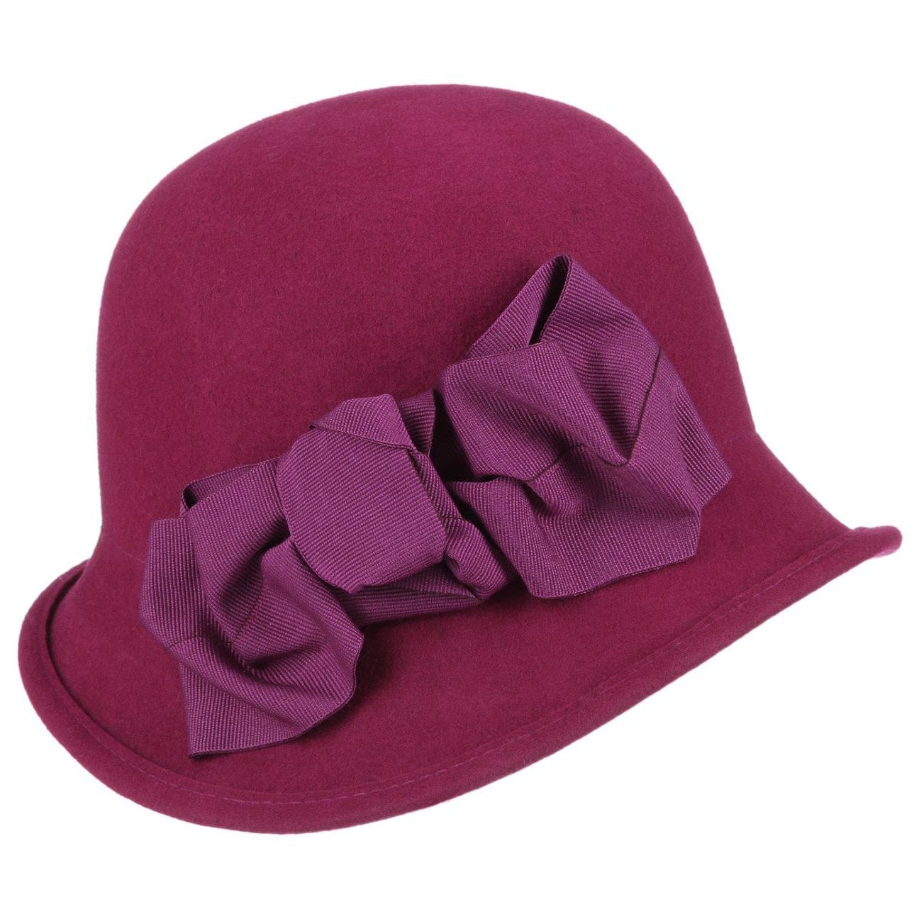 Cappello A Cloche Donna Anni '20 In Feltro Di Lana, Con Fiocco, Vintage, Invernale, Taglia 56-58 Cm