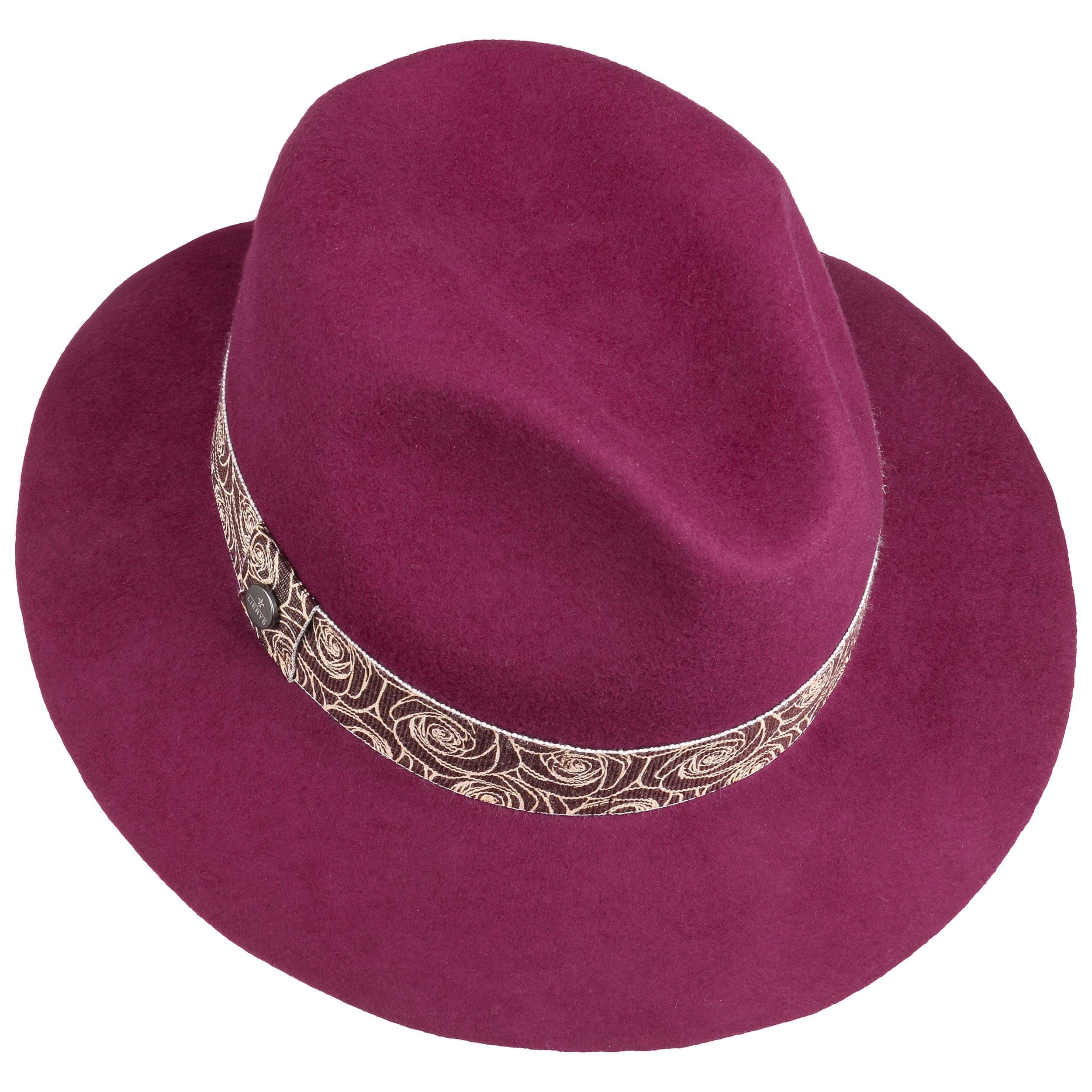 DESIGN - Cappello fedora in lana bordeaux con regolatore e fascia