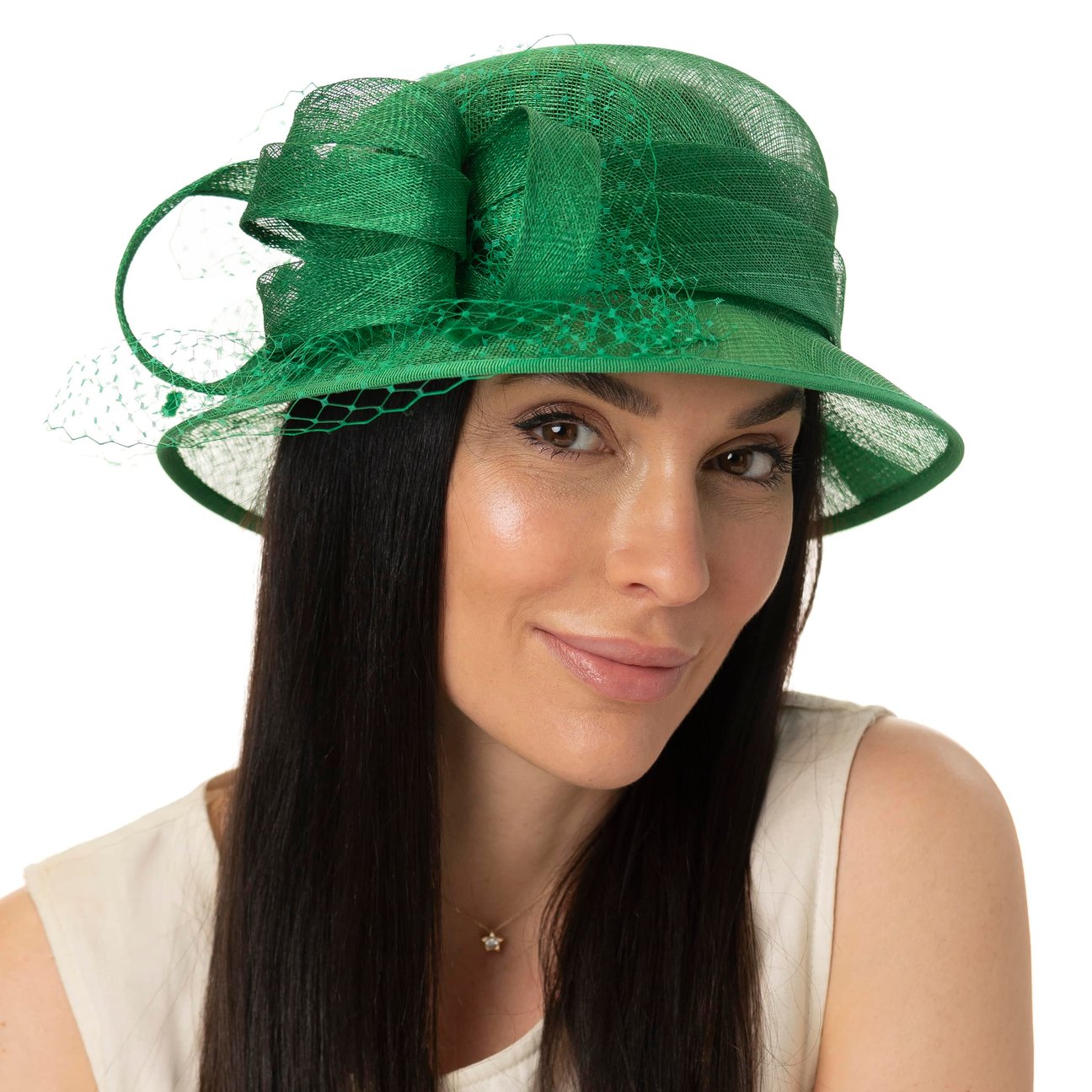 Cappello Da Sposa Burlesque Verde Paglia Con Fascetta - Affascinante Millennial