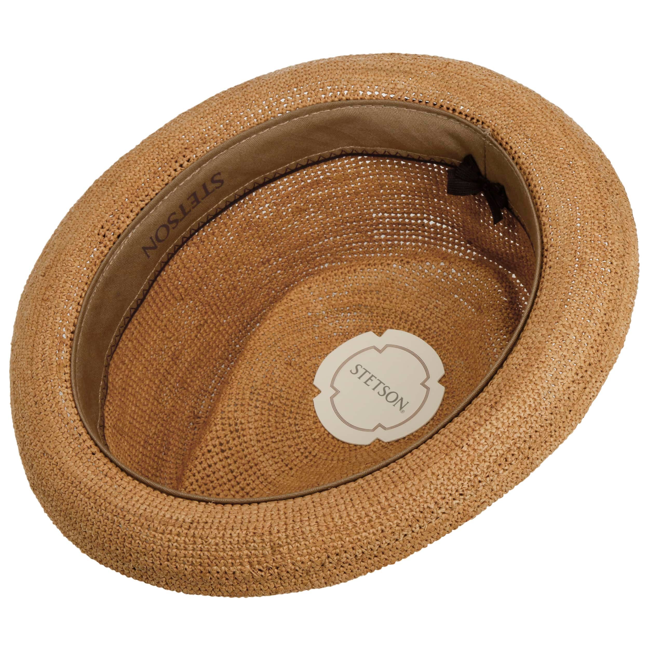 Borsalino Cappello Tascabile in Paglia Crochet Donna/Uomo - Made Italy da Sole Estivo Cappelli Spiaggia con Nastro Grosgrain Primavera/Estate Estate - 55 cm Natura-Marrone