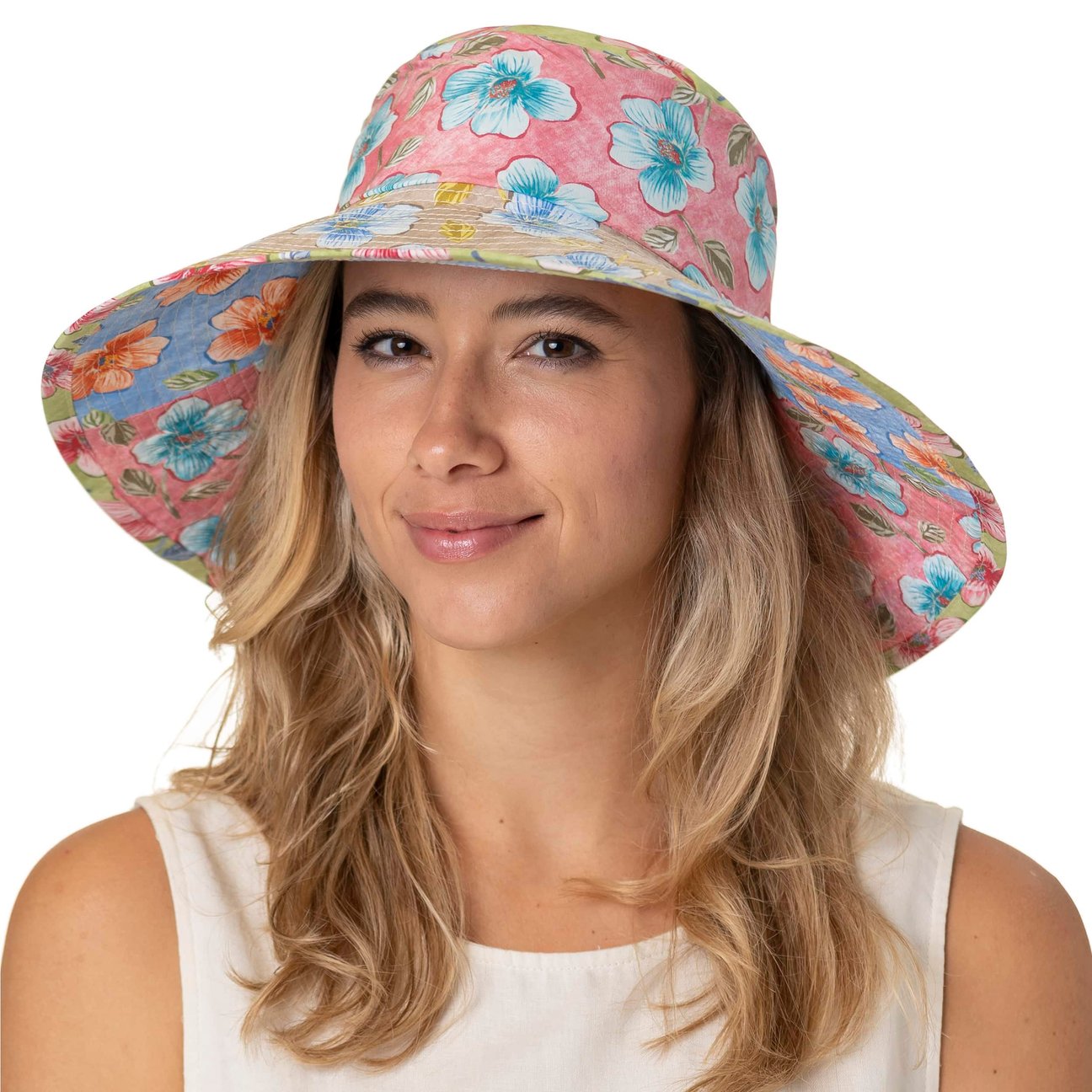 Cappello Reversibile Betmar Florence Flowers, In Cotone, Da Pescatore/sole, Donna, Con Fodera, Tesa 8 Cm