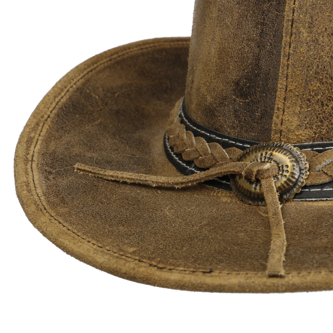 Cappello Pelle Artigianale Cappello Cowboy In Vera Pelle Pamposh Modellabile A Tesa Larga Per Uomo E Donna K 408883 - Foto 14