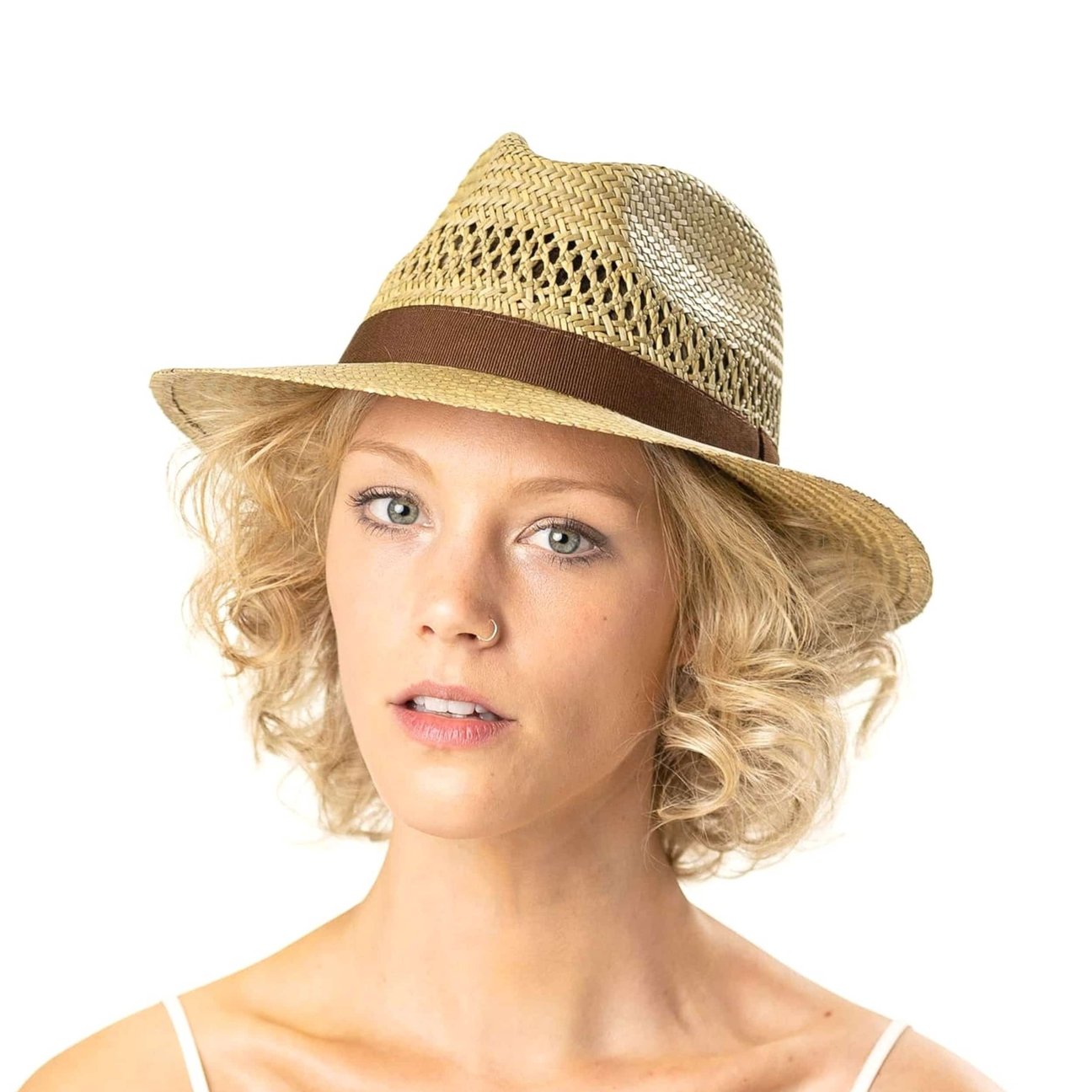 Fiebig Traveller Cappello Di Paglia Naturale Con Nastro Colorato - Made In Italy - Unisex