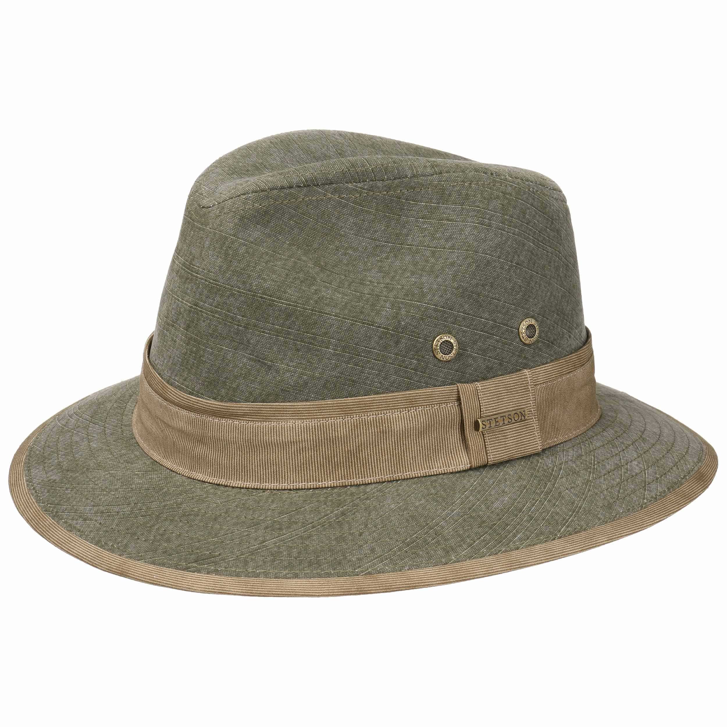 Cappello Stetson Traveller Uomo - In Cotone Con Fascia Pelle, Protezione UV 80, Per Estate E Inverno
