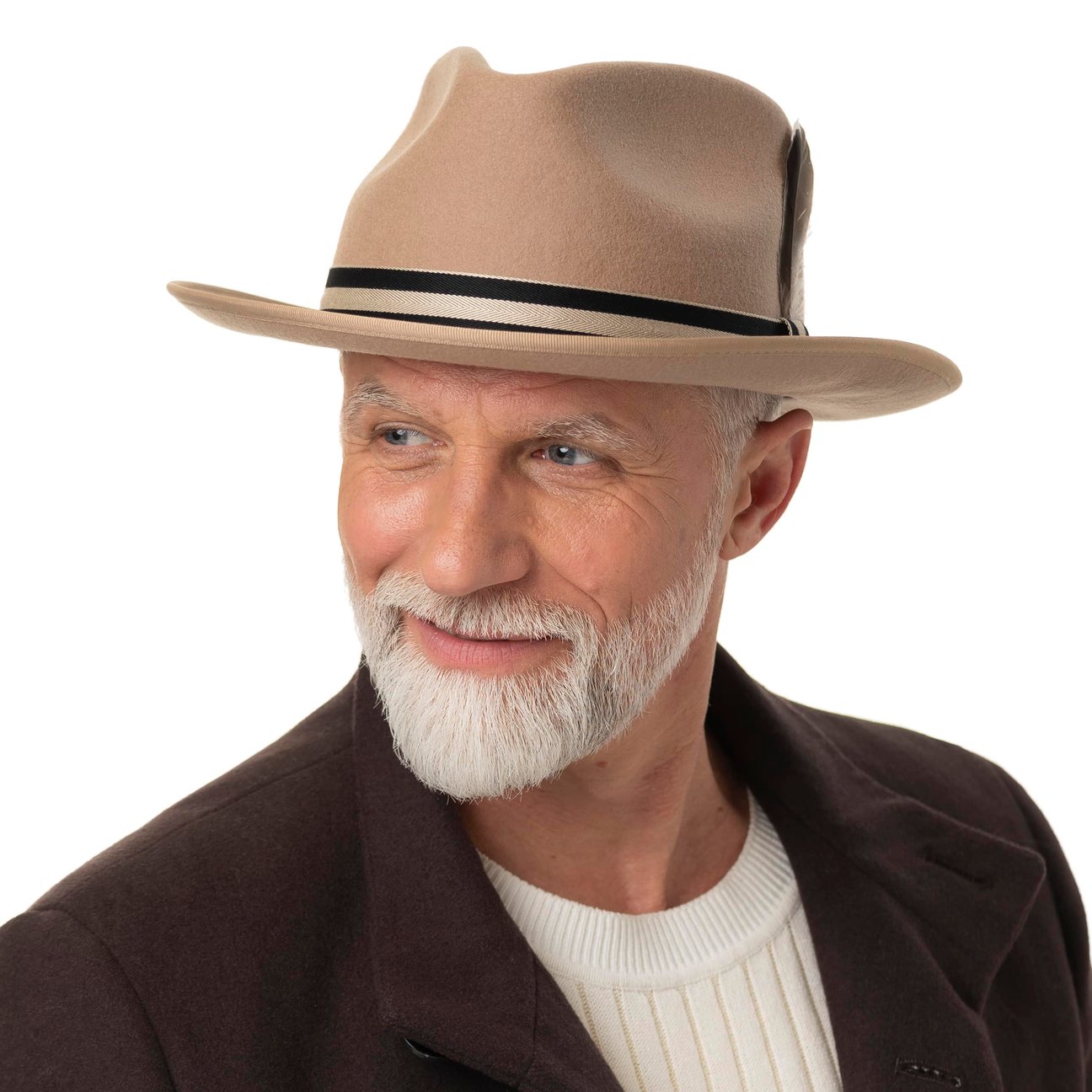 Cappello Fedora In Lana Misto Taglia Unica 56-58 Cm - Cappello Jazz A Tesa Larga Per Uomo E Donna - Beige
