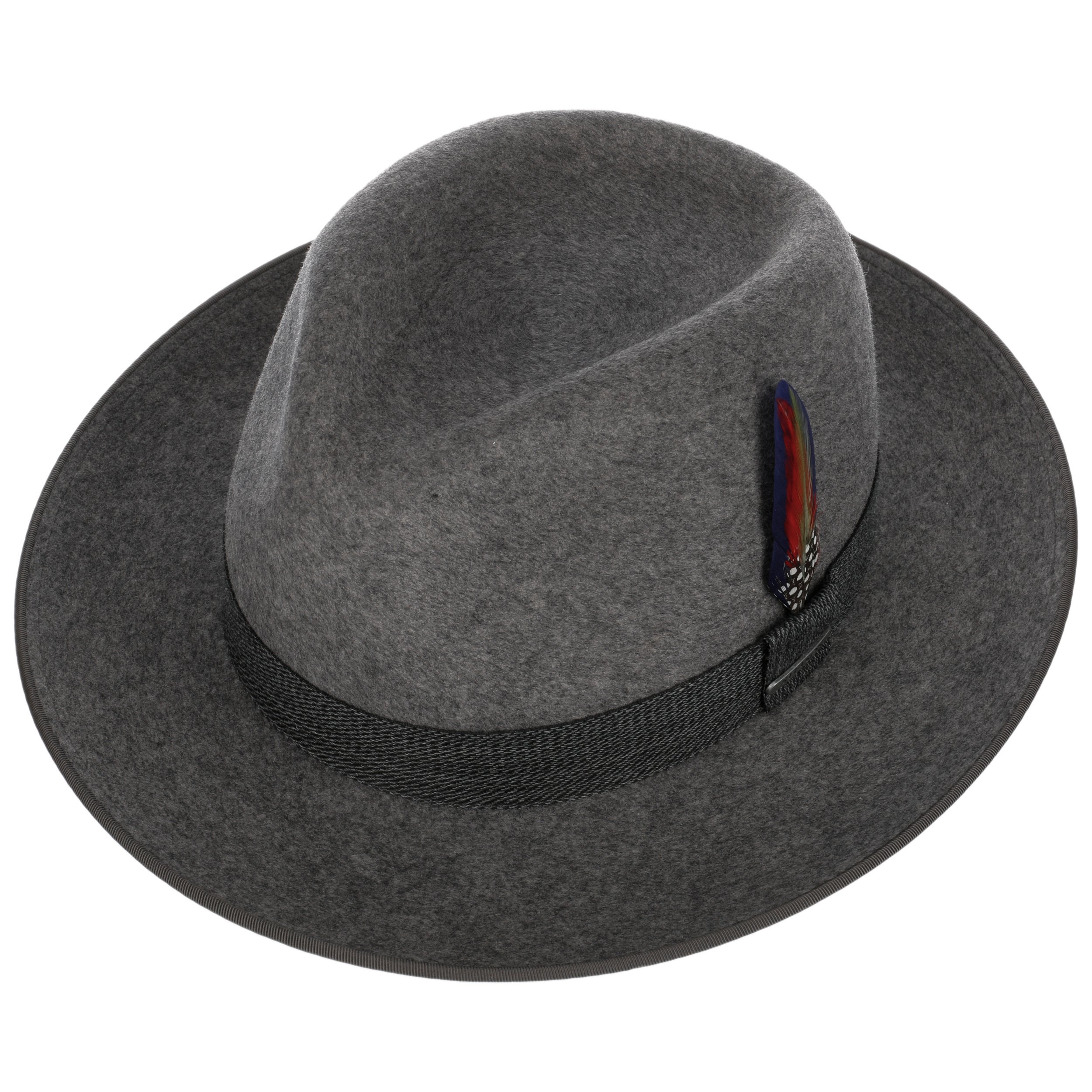 Cappello Fedora classico in lana con fascia fantasia, nero
