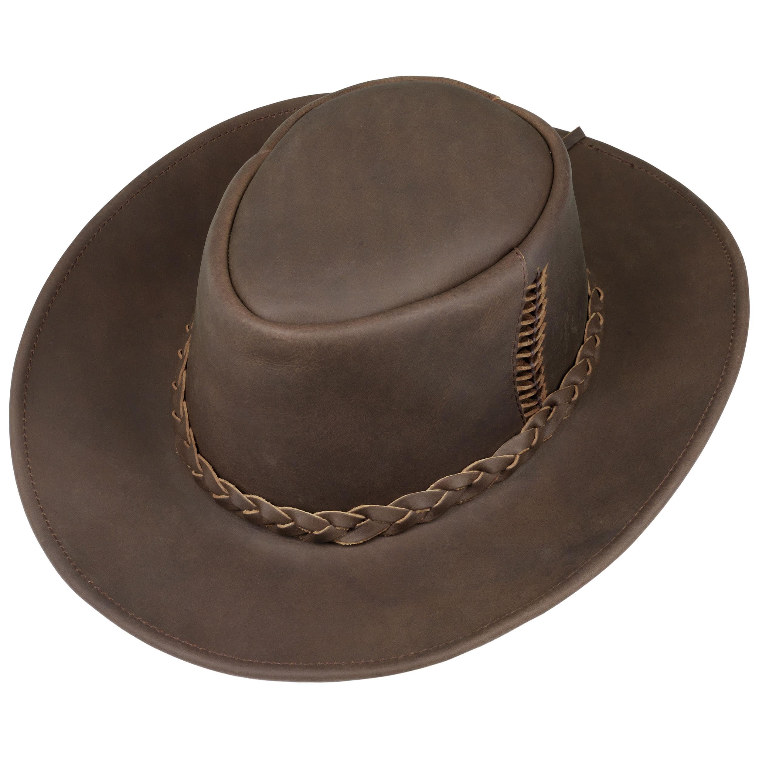 Cappello Western In Pelle Marrone - Stile Cowboy/Cappello Bush Alta Qualità