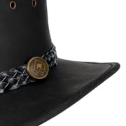 Cappello in pelle nero fascia liscia topper top hat steampunk cappello