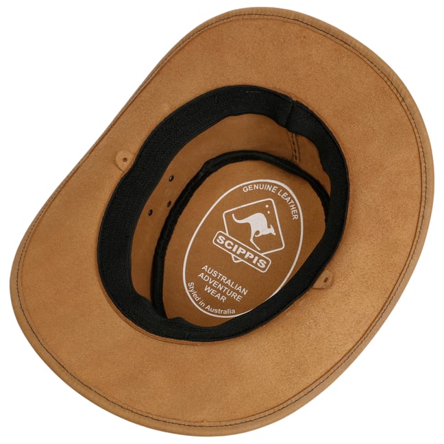Cappello Da Cowboy In Pelle Scippis Williams - Look Invecchiato, Fascia In Pelle Intrecciata, Made In Australia