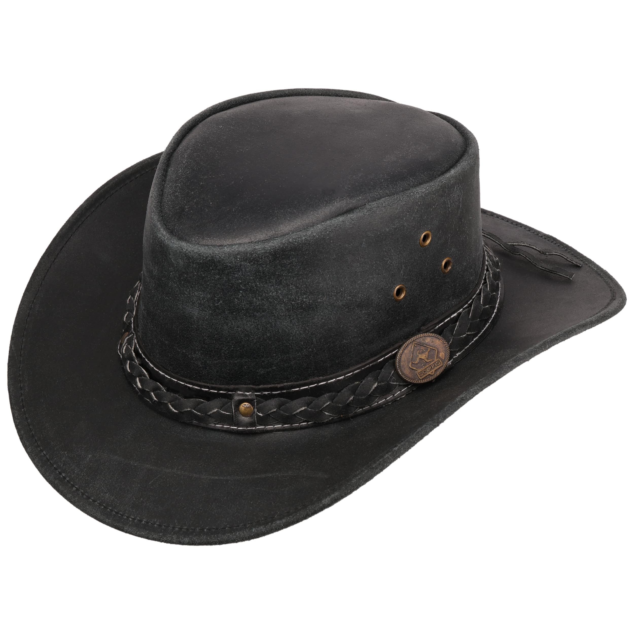 Henschel Cappello In Pelle Australiana – Fascia Intrecciata – Tesa 7,6 Cm – Dakota Leather