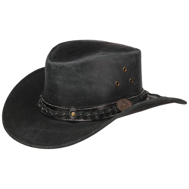 Cappello Da Cowboy In Pelle Scippis Williams - Look Invecchiato, Fascia In Pelle Intrecciata, Made In Australia