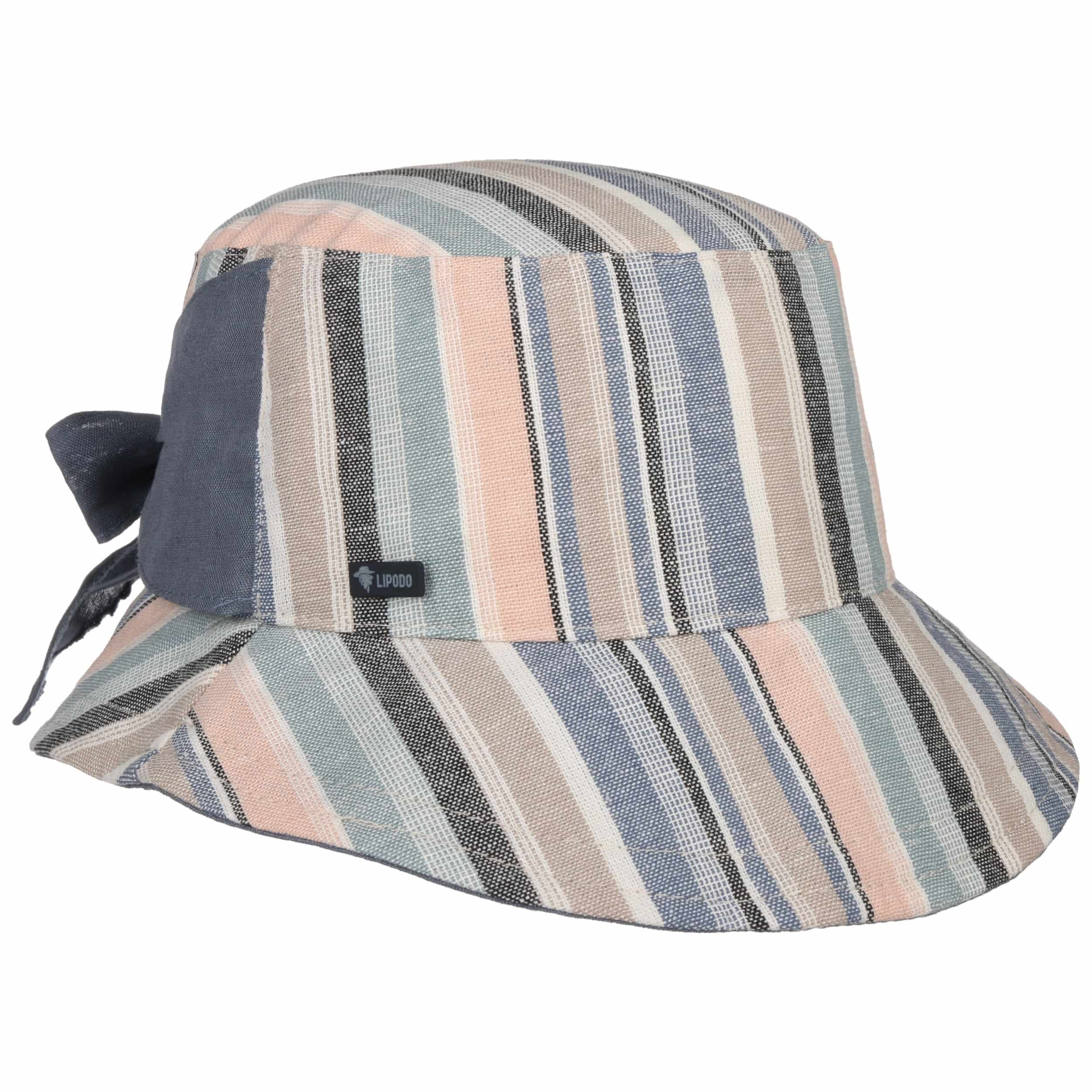 Cappello Di Tessuto Lipodo Donna - Made In Italy, Cotone E Lino, Con Fiocco, Pieghevole, Per Primavera/estate