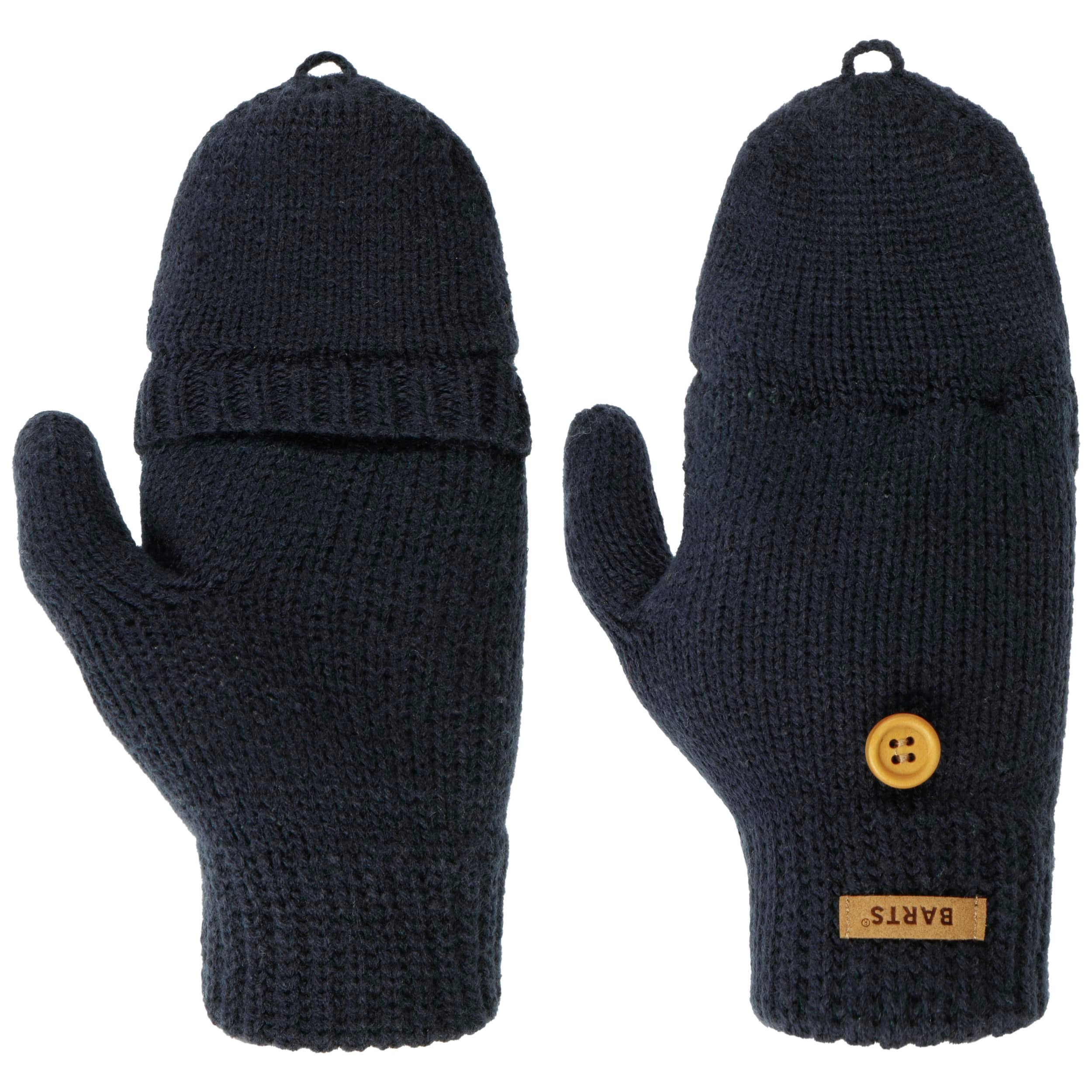 Guanti bambino a mezze dita con patta in lana Merino -col. blu scuro