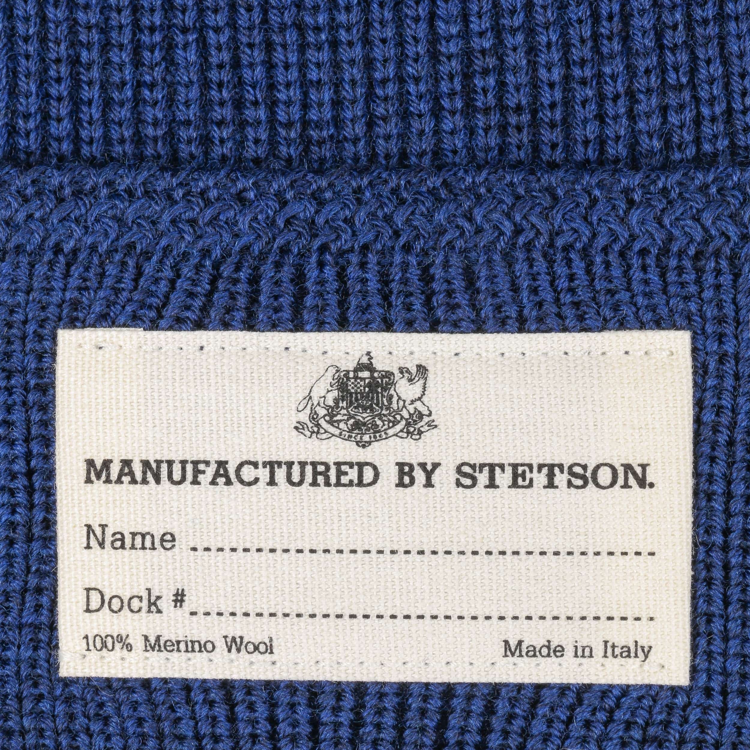 Stetson Berretto Invernale In Lana Merino - Modello Wisconsin Con Risvolto - Unisex - Prodotto In Italia - Blu