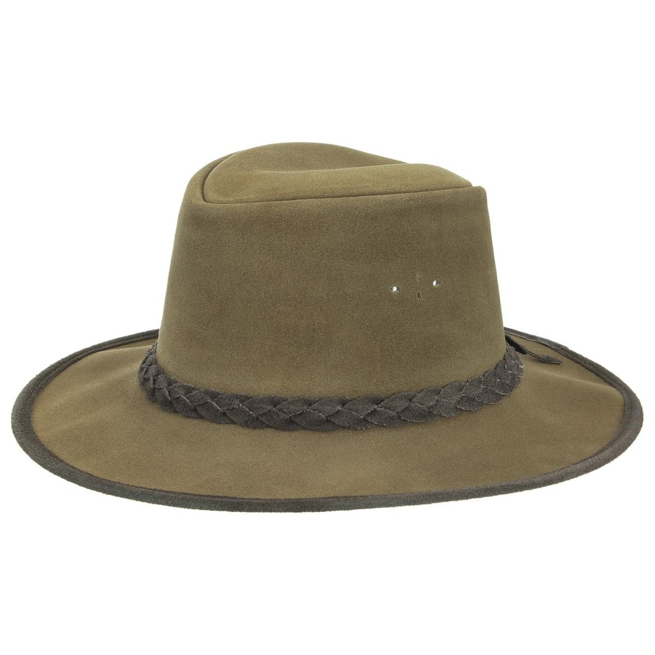 Cappello Western In Pelle Marrone | Stile Aussie Outback | Unisex Con Trecciola, Taglia 54 - Foto 5
