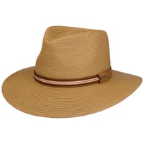 fiebig Fedora Cappello di Paglia con Nastro Marrone | Cappello da Sole per Uomo e Donna | Cappello Bogart Made in Italy | Cappello Estivo a Tesa Larga in Colore Naturale (55-S